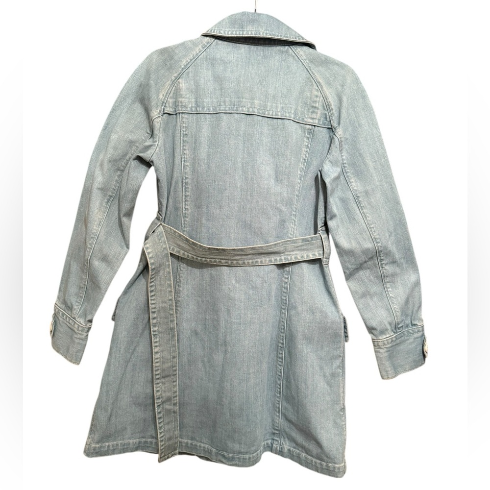 Fossil Womens Denim Belted Trench Coat Double Breasted Size Medium - Picture 2 of 7